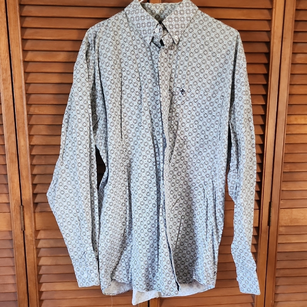 Men's Geometric Pattern Button-Down Shirt - Blue